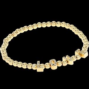 Front Row LOVE Bracelet Gold Beaded Adjustable Crystal Letters NWT 6-8" Wrist